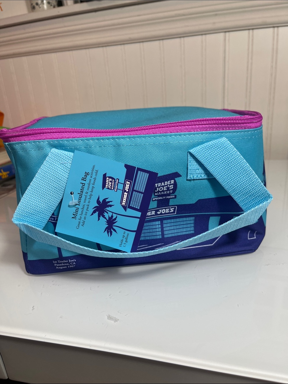 Trader Joe's NWT turquoise + purple Reusable Lunch Tote w/ zipper/viral edition